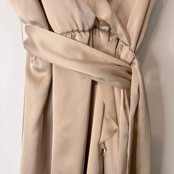 Show Me Your Mumu Samantha Ruffle Wrap Style Satin Dress Champagne Gold Sz XS - Picture 3 of 13